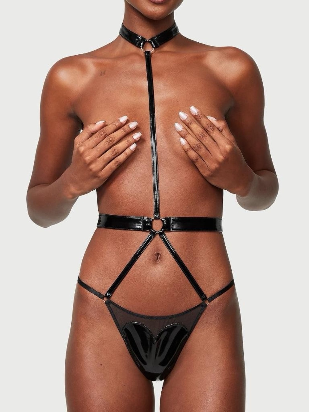 Victoria's Secret Very Sexy Faux Patent Leather Open-Cup Playsuit Black